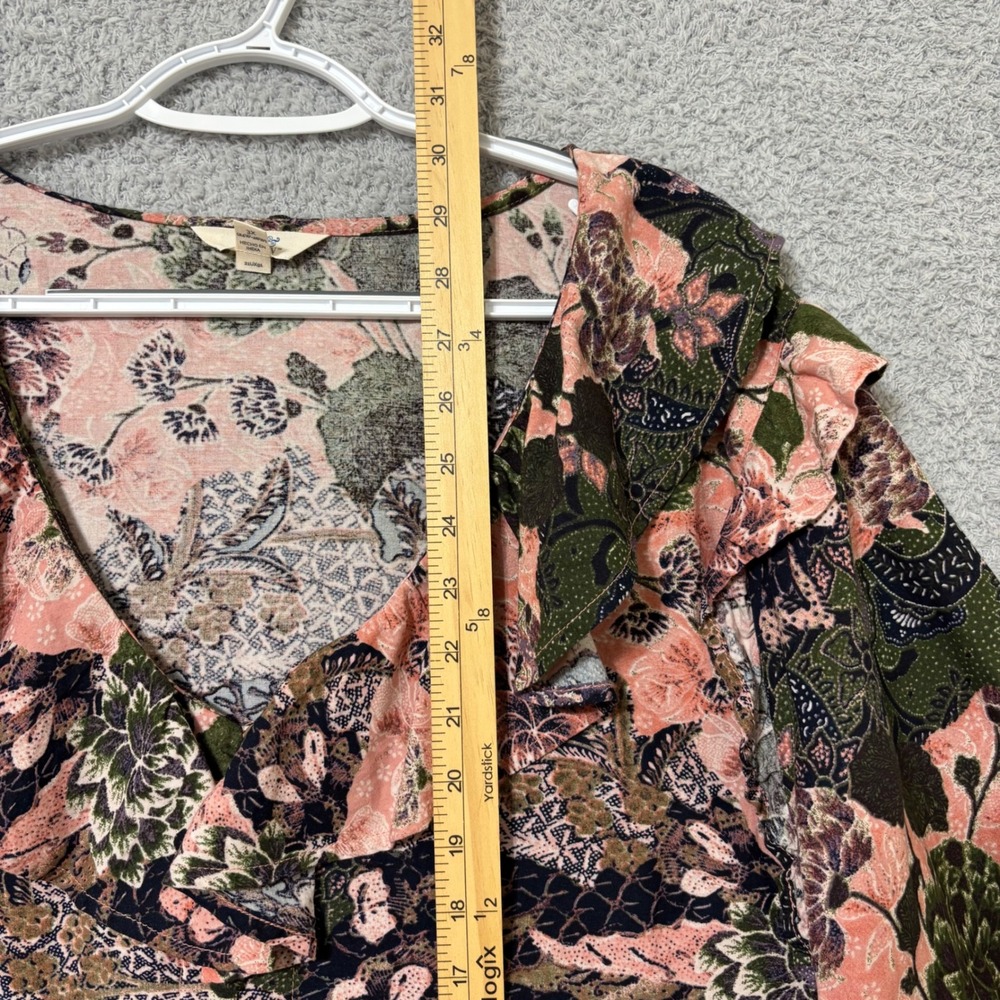 Work Casual Floral Button Front Blouse Cotton Blend 3X Side Slits Ruffle V-Neck‎ - Picture 10 of 10
